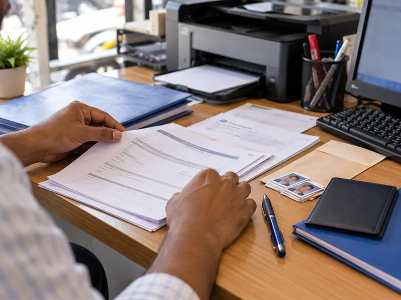 Application paperwork being prepared at a service desk