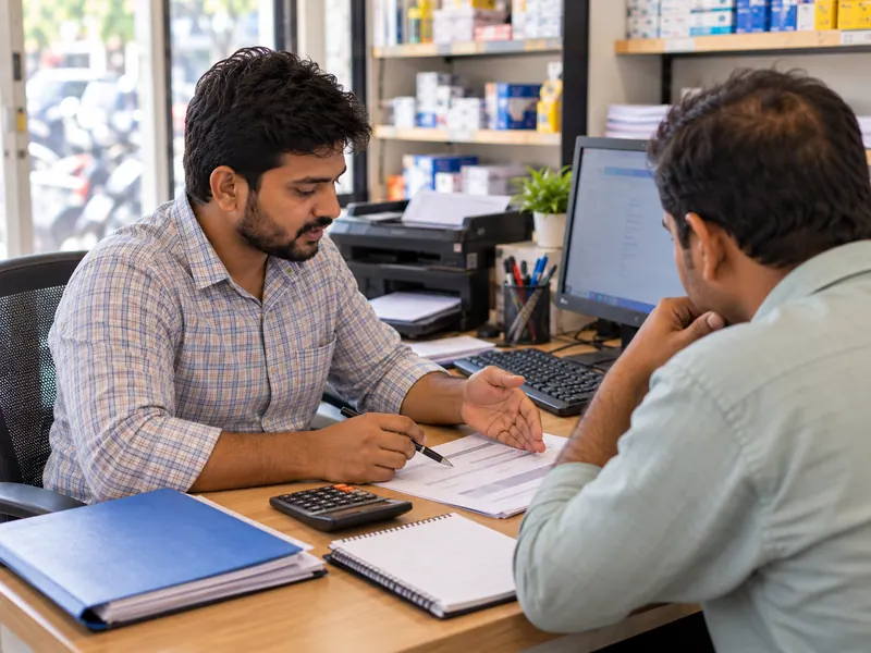 Two men discussing service plans at a desk