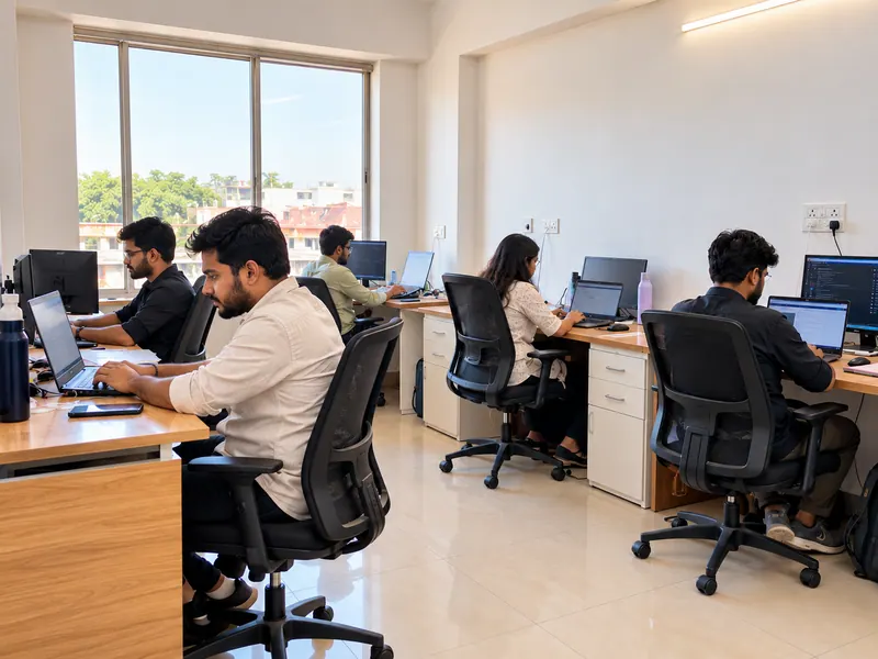 Staff at their workstations in a shared support office