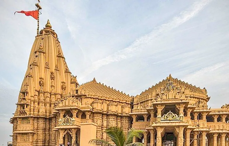 The Somnath temple in Gujarat under a pale sky